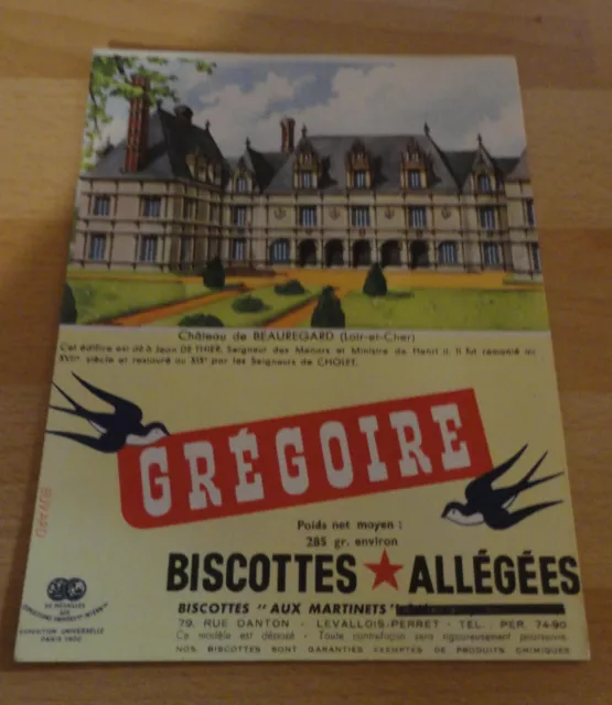 Buvard ancien publicitaire "GREGOIRE" biscottes allégées - château de Beauregard