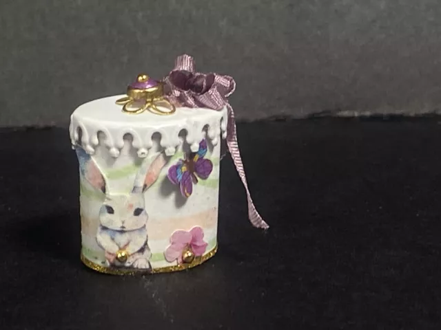 Artisan Oval Bunny & Butterfly Easter Egg Box 1:12 Dollhouse Signed OOAK 23