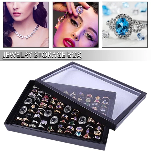 100-slot Jewelry Ring Earring Storage Box Display Organizer Case Tray J