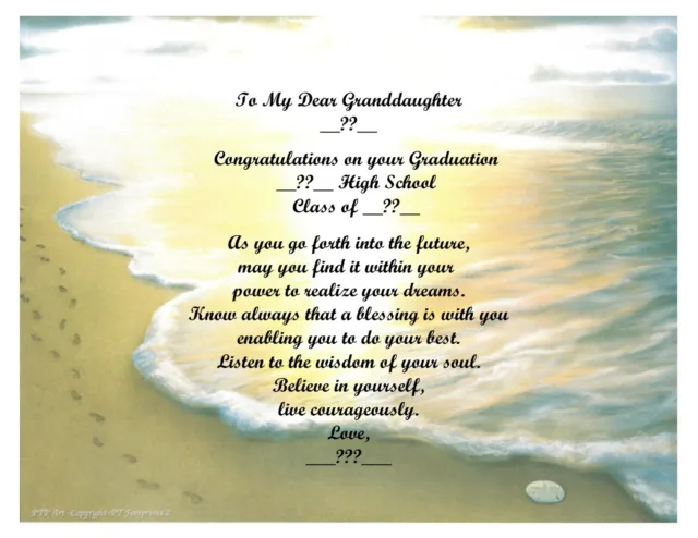 High School Graduation Personalized Poem Gift 4 Granddaughter ~ Footprints~ 8x10