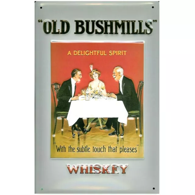 OLD BUSHMILL'S WHISKEY/TABLE : EMBOSSED 3D METAL ADVERTISING SIGN 30X20cm