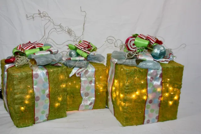 Juego de 3 cajas de regalo iluminadas de Navidad decoraciones interior exterior 50 luces