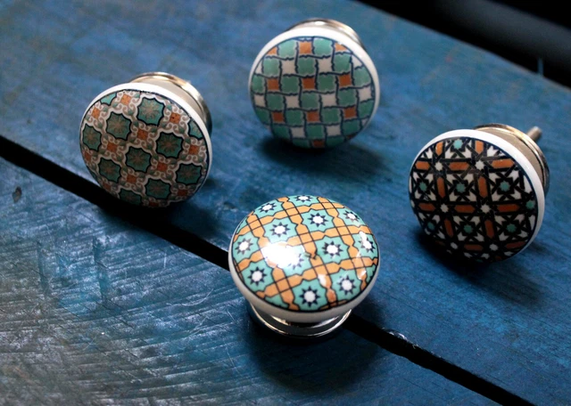 Ceramic Cabinet Knobs Set of 4 Kitchen Cupboard Door Drawer Wardrobe Pull Handle