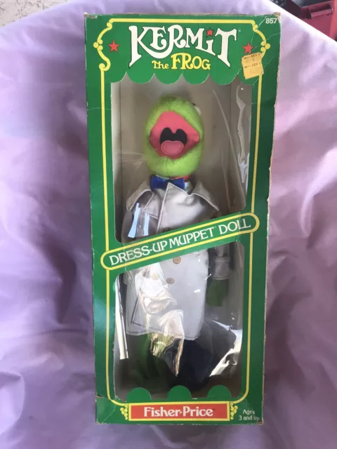 Vintage 1981 Fisher Price Kermit the frog Dress - Up Muppet doll NIB 14"