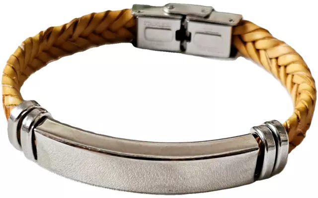 bracelet gourmette cuir et acier stainless steel L 18cm petit poignet- lbb0078