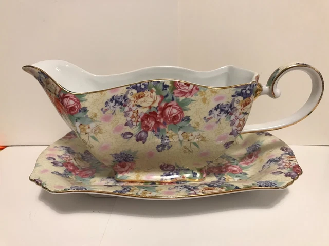 Royal Cotswolds, Chintz Sauce Gravy Boat & Underliner Plate, Roses