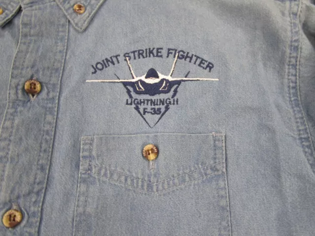 F-35 Shirt Boys Medium 10-12 Blue Denim Joint Strike Fighter Lightning USA 3