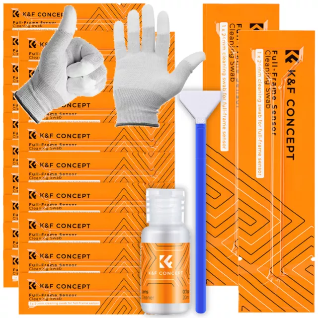 K&F Concept Sensor Reinigungsset Vollformat 20x Swabs, 20ml Reiniger, Handschuhe