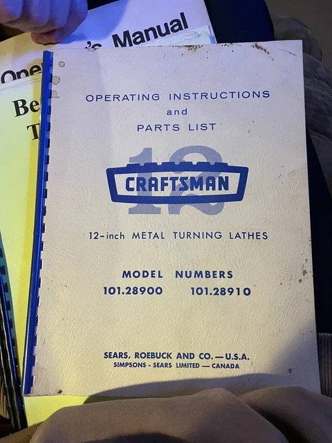 Craftsman 12" Metal Lathes Instruction owner manual 101.28900 & 101.28910