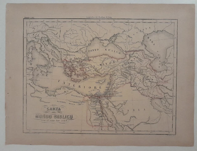 Carta del Mondo Biblico sino all'anno 800 av. G. C._Originale cartina Marmocchi