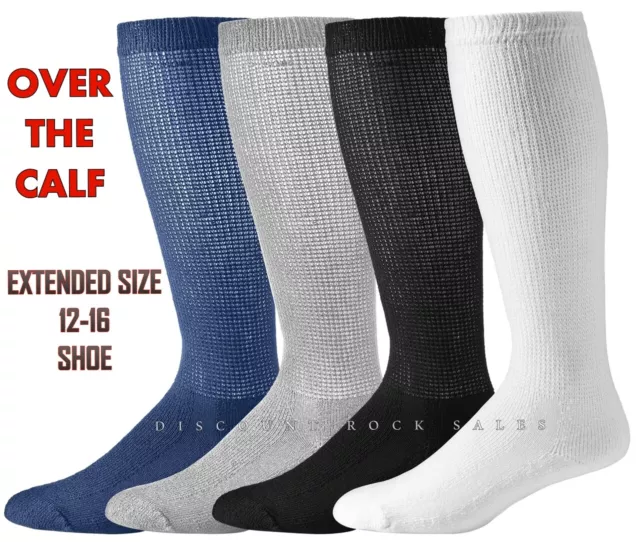 6 / 12 Pairs BIG Mens Shoe Over The Calf / Knee Cotton Diabetic Socks USA Made