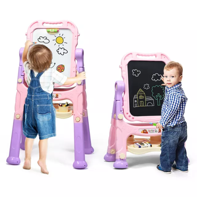 Kids Art Easel 360° Rotatable Double Sided Chalkboard Standing Art Drawing Board