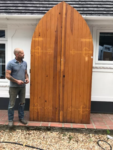 Large Tudor Church Door Set Antique Period Reclaimed Old Arched Nordic Pine Wood