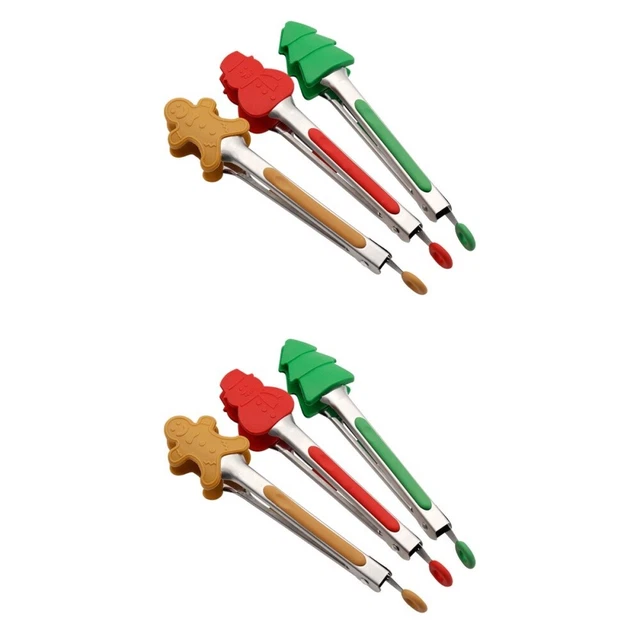 6 Pcs Chef Tongs Christmas Food Clips Stainless Steel Grill Tongs Accessories