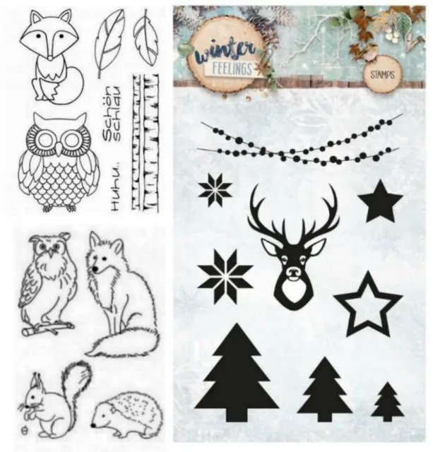 Stempel Wald-Tiere Eule Igel Fuchs Hirsch Weihnacht Clear Stamps Silikon, Efco