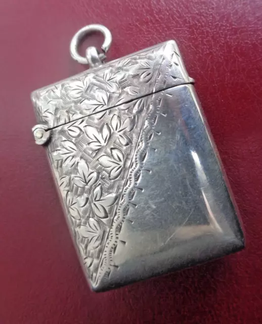 Antique Stg Silver Floral Leaf Art Nouveau Vesta Match Safe h/m 1903 W h Haseler