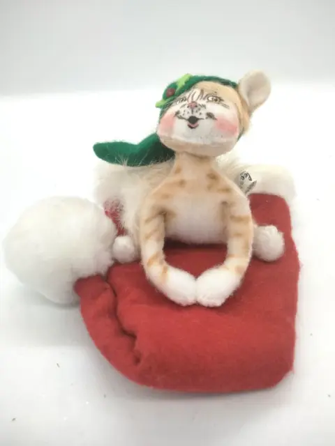 Annalee Christmas 2008 Tabby Kitten sitting on Santa Hat wearing Elf Hat #751208