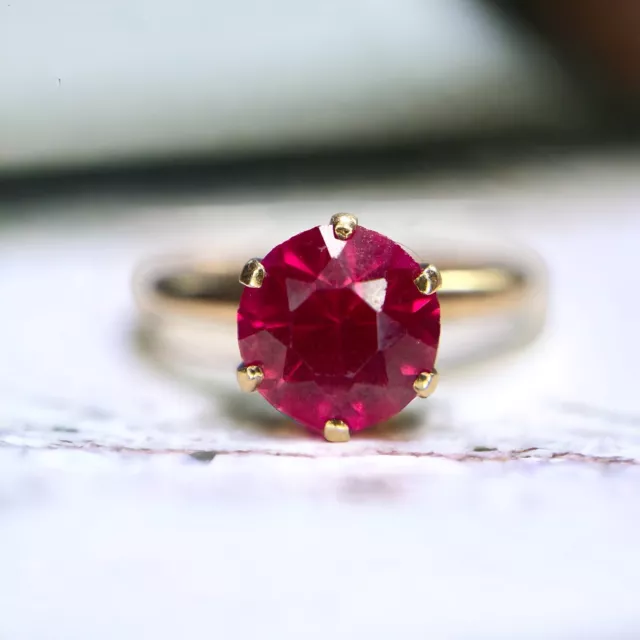 Vintage Art Deco 10k Rose Gold Round Pink Ruby Solitaire Ring
