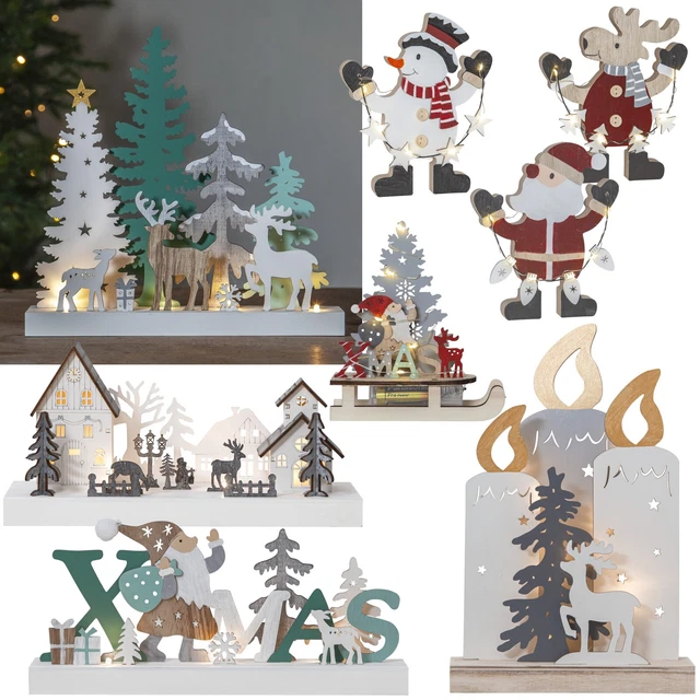 Holz-Silhouette beleuchtet TIMER Deko-Objekt Weihnachten Aufsteller Fensterdeko