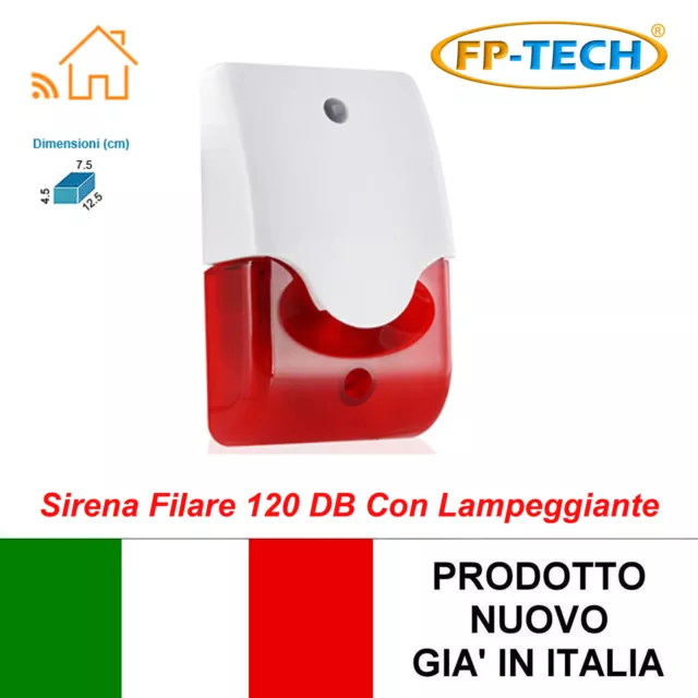 Sirena Filare 120 Db Interno Esterno Lampeggiante Filare Antifurto Casa