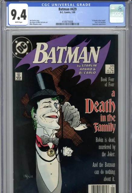 Batman #429 (1989) DC CGC 9.4 White Newsstand Death in the Family
