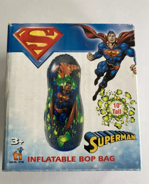 10" Superman Super Hero Inflatable Bop Bag Punch Desk Toy Rare Open Box READ