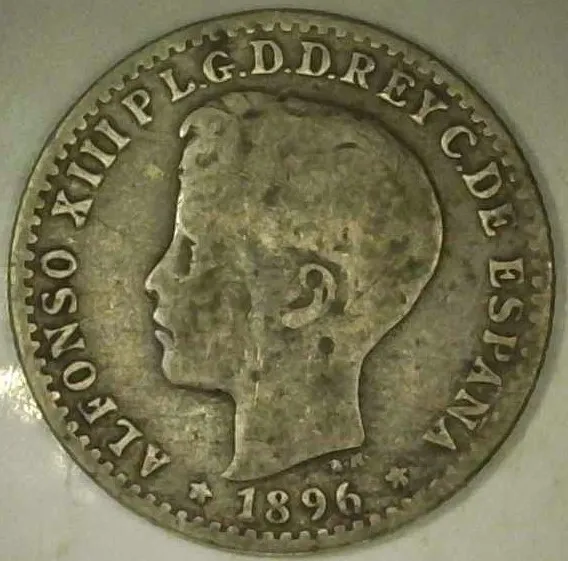 1896 Puerto Rico 10 Centavos Silver coin, Alfonso XIII