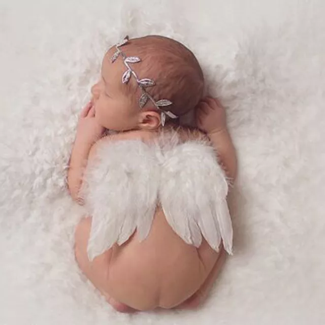 Newborn Baby Girls Boys Angel Wings Leaf Headband Photo Photography Props D2 2