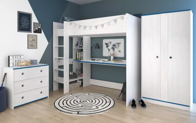 Kinderzimmer Jugend Möbel komplett Set 3-t Hochbett 90x200 Kleiderschrank Smoozy