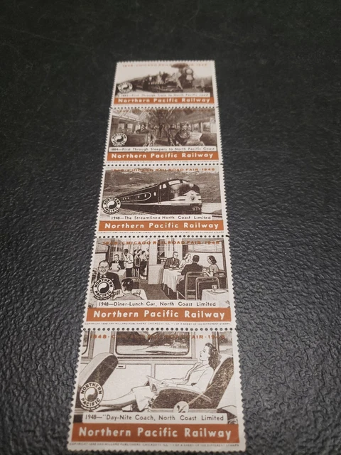 5 - Chicago Railroad Fair Labels  Stamps Northern Pacific Railway 1948