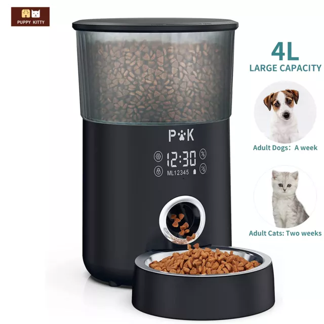 4L Automatischer Futterautomat Futterspender Katze Hunde Aufnahmefunktion Timer