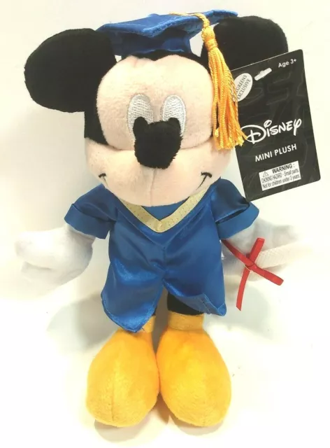 Disney Mickey Mouse 8" Plush Blue Graduation Cap and Gown Diploma   New