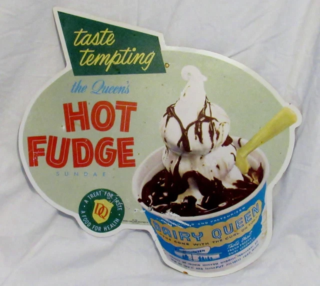 Vintage DQ 1955 Dairy Queen Hot Fudge Sundae POS Advertising Metal In Store Sign