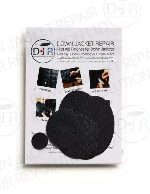 Black x8 self adhesive repair patches - Down puffer jacket gilet coat UK  seller