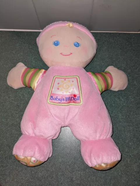 Fisher Price Baby's First 1st  Doll Plush Girl Terry cloth Pink Rattle 2008 11in