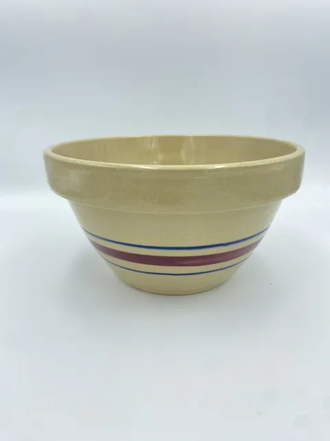 Vintage RRP Roseville Pottery Co Mixing Bowl Blue & Red Stripes 9” Ohio USA