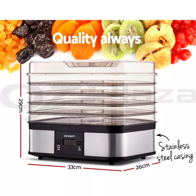 Devanti 5 Trays Food Dehydrator Commercial Fruit Dehydrators Beef Jerky Dryer 2