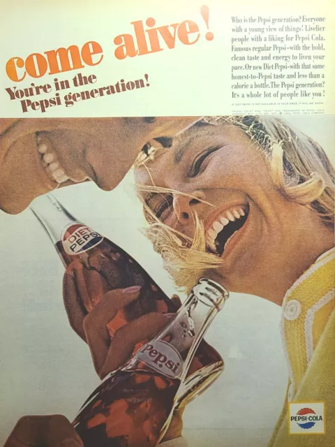 Pepsi Cola New Generation Young Baby Boomers Diet Beverage Vintage Print Ad 1964