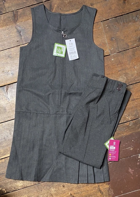 Girls school uniform bundle grey trousers pinafore dress age 7-8 years New