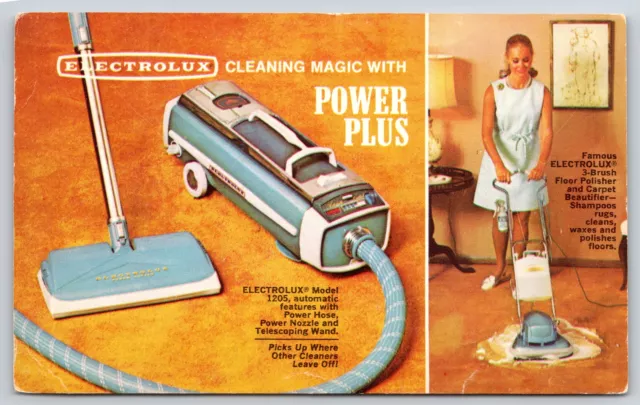 Advertising~Electrolux~Power Plus Vacuum~3-Brush Polisher Cleaner~Vintage Postca