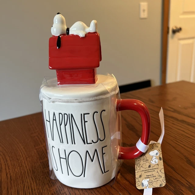 Rae Dunn Peanuts Happiness Is Home Mug  With Snoopy Topper NWT Factory Seal