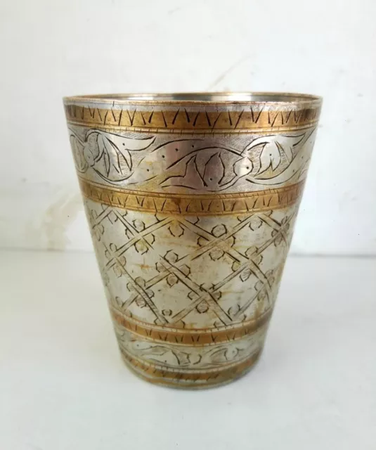 Antique Old North Indian Brass Tumbler Islamic Mughal Milk Drink Kitchen Glass