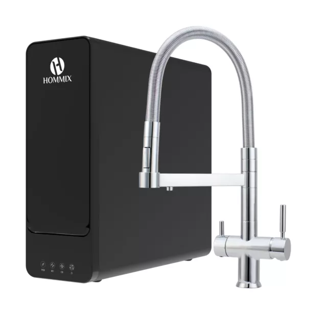 Hydro-1K Under Sink Tankless RO System With Hommix Savona Chrome Pull-Out 3-Way