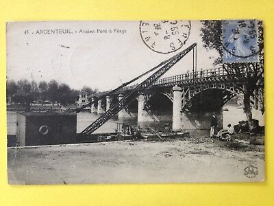 CPA 1930 Argenteuil val d' oise old toll bridge crane boat