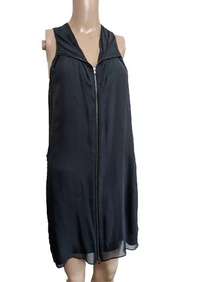 Phillip Lim Womens Sleeveless Silk Slate Gray Shift Dress Front Zip Short Size 2