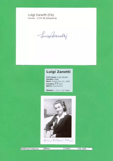 Luigi Zanetti ITA  & Müllerova CSSR Turnen 1.OS 1948 Karte signiert WL 340347