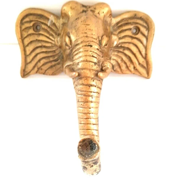 Vintage Brass Elephant Head Wall Hook Coat Hook Hanger Key Holder Home Decor DHL