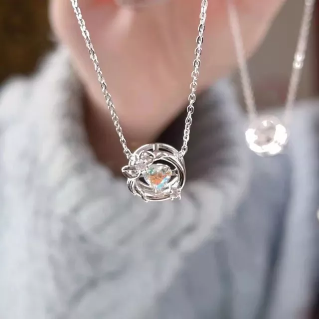 Silver Color Love Heart Zircon Pendant Necklace Simple Fashion Clavicle Chain Le