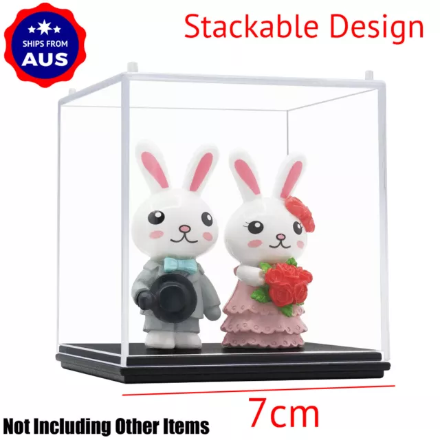 AU Acrylic Cube Display Case Clear Perspex Box 7cm Plastic Base Dustproof Figure