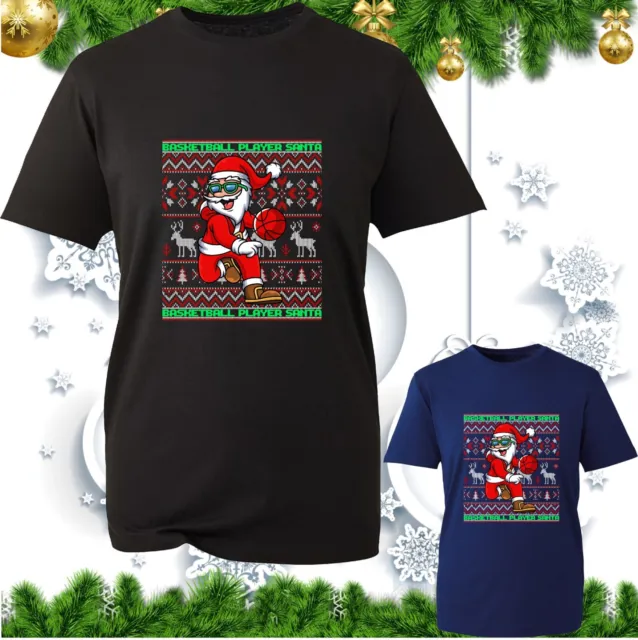 T-shirt giocatore di basket Babbo Natale Natale Merry Swishmas top sportivo di Natale